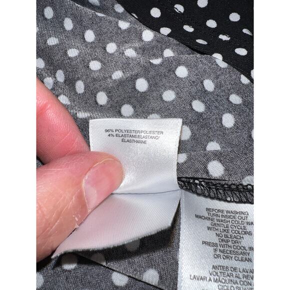 Polka Dot 2X Tunic Tank Top Anne Klein Asymmetrical Hem Black White Drape Vents - Picture 7 of 7